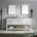 Caroline Estate 72" Double Bathroom Vanity in White with Marble Top and Round Sink with Brushed Nickel Faucet and Mirrors