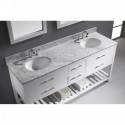 Caroline Estate 72" Double Bathroom Vanity in White with Marble Top and Round Sink with Brushed Nickel Faucet and Mirrors