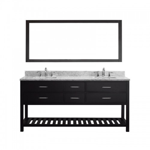 Caroline Estate 72" Double Bathroom Vanity in Espresso with Marble Top and Square Sink with Mirror