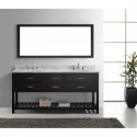 Caroline Estate 72" Double Bathroom Vanity in Espresso with Marble Top and Square Sink with Mirror