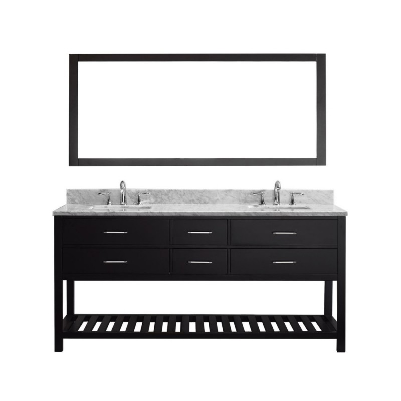 Caroline Estate 72" Double Bathroom Vanity in Espresso with Marble Top and Square Sink with Brushed Nickel Faucet and Mirror