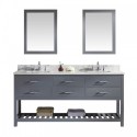Caroline Estate 72" Double Bathroom Vanity in Grey with Marble Top and Square Sink with Brushed Nickel Faucet and Mirrors