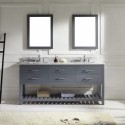 Caroline Estate 72" Double Bathroom Vanity in Grey with Marble Top and Square Sink with Brushed Nickel Faucet and Mirrors