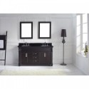 Victoria 60" Double Bathroom Vanity in Espresso with Black Galaxy Granite Top and Round Sink with Polished Chrome Faucet and Mirrors