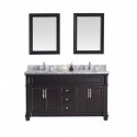 Victoria 60" Double Bathroom Vanity in Espresso with Marble Top and Round Sink with Mirrors
