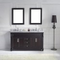 Victoria 60" Double Bathroom Vanity in Espresso with Marble Top and Round Sink with Mirrors