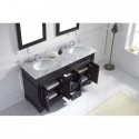 Victoria 60" Double Bathroom Vanity in Espresso with Marble Top and Round Sink with Mirrors