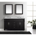 Victoria 60" Double Bathroom Vanity in Espresso with Marble Top and Round Sink with Mirrors