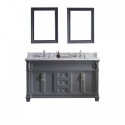 Victoria 60" Double Bathroom Vanity in Grey with Marble Top and Round Sink with Mirrors