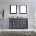 Victoria 60" Double Bathroom Vanity in Grey with Marble Top and Round Sink with Mirrors
