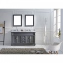Victoria 60" Double Bathroom Vanity in Grey with Marble Top and Round Sink with Mirrors