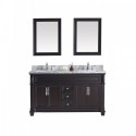 Victoria 60" Double Bathroom Vanity in Espresso with Marble Top and Square Sink with Brushed Nickel Faucet and Mirrors