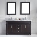 Victoria 60" Double Bathroom Vanity in Espresso with Marble Top and Square Sink with Brushed Nickel Faucet and Mirrors