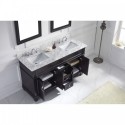 Victoria 60" Double Bathroom Vanity in Espresso with Marble Top and Square Sink with Brushed Nickel Faucet and Mirrors