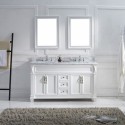 Victoria 60" Double Bathroom Vanity in White with Marble Top and Square Sink with Polished Chrome Faucet and Mirrors