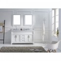 Victoria 60" Double Bathroom Vanity in White with Marble Top and Square Sink with Polished Chrome Faucet and Mirrors