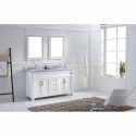 Victoria 60" Double Bathroom Vanity in White with Marble Top and Square Sink with Polished Chrome Faucet and Mirrors