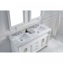 Victoria 60" Double Bathroom Vanity in White with Marble Top and Square Sink with Polished Chrome Faucet and Mirrors