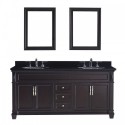 Victoria 72" Double Bathroom Vanity in Espresso with Black Galaxy Granite Top and Round Sink with Polished Chrome Faucet and Mirrors