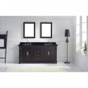 Victoria 72" Double Bathroom Vanity in Espresso with Black Galaxy Granite Top and Round Sink with Polished Chrome Faucet and Mirrors