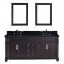 Victoria 72" Double Bathroom Vanity in Espresso with Black Galaxy Granite Top and Square Sink with Brushed Nickel Faucet and Mirrors