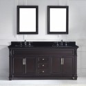 Victoria 72" Double Bathroom Vanity in Espresso with Black Galaxy Granite Top and Square Sink with Brushed Nickel Faucet and Mirrors