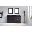 Victoria 72" Double Bathroom Vanity in Espresso with Black Galaxy Granite Top and Square Sink with Brushed Nickel Faucet and Mirrors