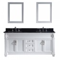 Victoria 72" Double Bathroom Vanity in White with Black Galaxy Granite Top and Square Sink with Polished Chrome Faucet and Mirrors