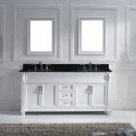 Victoria 72" Double Bathroom Vanity in White with Black Galaxy Granite Top and Square Sink with Polished Chrome Faucet and Mirrors