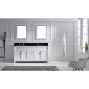 Victoria 72" Double Bathroom Vanity in White with Black Galaxy Granite Top and Square Sink with Polished Chrome Faucet and Mirrors