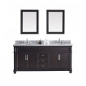 Victoria 72" Double Bathroom Vanity in Espresso with Marble Top and Round Sink with Brushed Nickel Faucet and Mirrors
