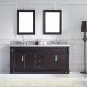 Victoria 72" Double Bathroom Vanity in Espresso with Marble Top and Round Sink with Brushed Nickel Faucet and Mirrors