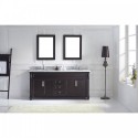 Victoria 72" Double Bathroom Vanity in Espresso with Marble Top and Round Sink with Brushed Nickel Faucet and Mirrors