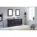 Victoria 72" Double Bathroom Vanity in Espresso with Marble Top and Round Sink with Brushed Nickel Faucet and Mirrors