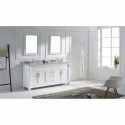 Victoria 72" Double Bathroom Vanity in White with Marble Top and Square Sink with Mirrors
