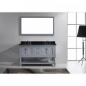 Julianna 60" Double Bathroom Vanity in Grey with Black Galaxy Granite Top and Square Sink with Polished Chrome Faucet and Mirror