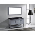Julianna 60" Double Bathroom Vanity in Grey with Black Galaxy Granite Top and Square Sink with Polished Chrome Faucet and Mirror