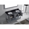 Julianna 60" Double Bathroom Vanity in Grey with Black Galaxy Granite Top and Square Sink with Polished Chrome Faucet and Mirror