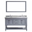 Julianna 60" Double Bathroom Vanity in Grey with Marble Top and Round Sink with Mirror