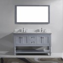 Julianna 60" Double Bathroom Vanity in Grey with Marble Top and Round Sink with Mirror