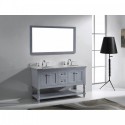 Julianna 60" Double Bathroom Vanity in Grey with Marble Top and Round Sink with Mirror