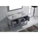 Julianna 60" Double Bathroom Vanity in Grey with Marble Top and Round Sink with Mirror