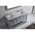 Julianna 60" Double Bathroom Vanity in Grey with Marble Top and Round Sink with Mirror