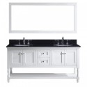 Julianna 72" Double Bathroom Vanity in White with Black Galaxy Granite Top and Round Sink with Polished Chrome Faucet and Mirror