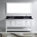 Julianna 72" Double Bathroom Vanity in White with Black Galaxy Granite Top and Round Sink with Polished Chrome Faucet and Mirror