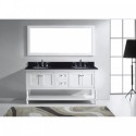 Julianna 72" Double Bathroom Vanity in White with Black Galaxy Granite Top and Round Sink with Polished Chrome Faucet and Mirror