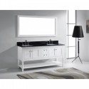 Julianna 72" Double Bathroom Vanity in White with Black Galaxy Granite Top and Round Sink with Polished Chrome Faucet and Mirror