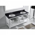Julianna 72" Double Bathroom Vanity in White with Black Galaxy Granite Top and Round Sink with Polished Chrome Faucet and Mirror