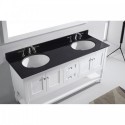 Julianna 72" Double Bathroom Vanity in White with Black Galaxy Granite Top and Round Sink with Polished Chrome Faucet and Mirror