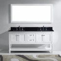 Julianna 72" Double Bathroom Vanity in White with Black Galaxy Granite Top and Square Sink with Polished Chrome Faucet and Mirror
